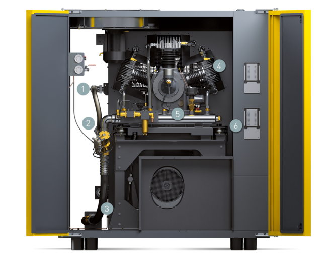 Компоненти компактного дожимного компресора серії DN C (передня сторона)