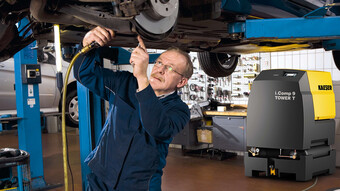 Поршнева компресорна станція i.Comp 9 із вбудованим холодоосушувачем — ідеальний повітряний компресор для авторемонтної майстерні.